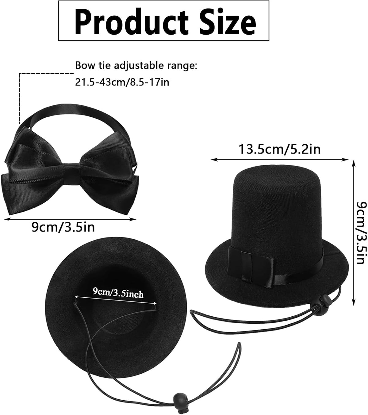 Qiansail 2Pcs Pet Formal Accessories Set Dog Top Hat with Bowtie Cat Tuxedo Necktie Costumes for Halloween Birthday Party (Black)