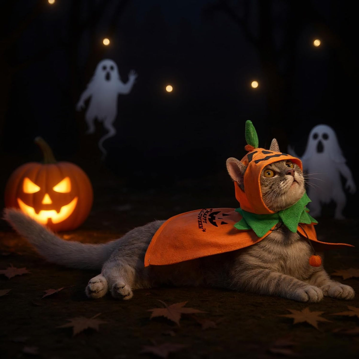 Huhumy 2 Sets Pet Pumpkin Costume Cat Halloween Cloak Hat Set for Dog Cat Halloween Costumes Pumpkin Hat for Dogs Puppy Poncho Small Medium Pets Cosplay (Cute)