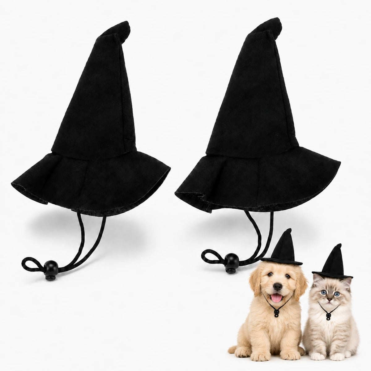 2Pcs Dog Witch Hats, Black Halloween Pet Hats for Dogs and Cats