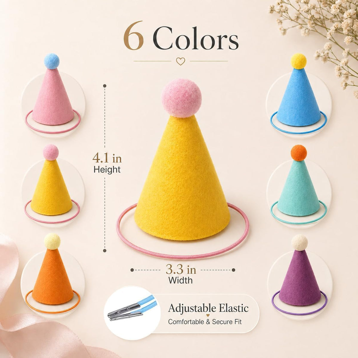 Mini Party Hats for Stuffed Animals 6 Pcs Birthday Party Cone Hats for Dogs