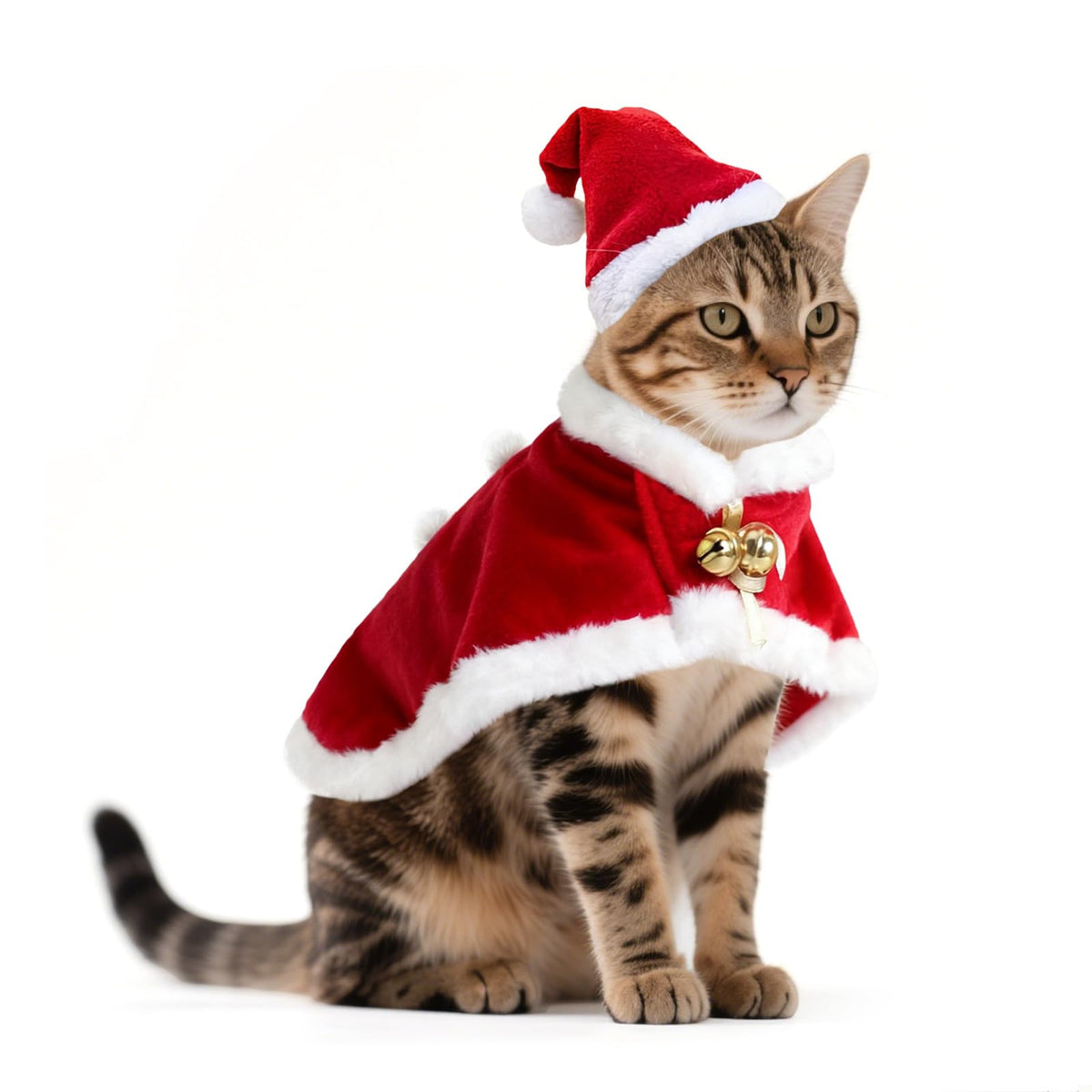 Cat Santa Hat with Scarf, Christmas Hats for Cats Small Dog Santa Hat Christmas Costume for Cat Rabbit Puppy Doll Decoration, Red S