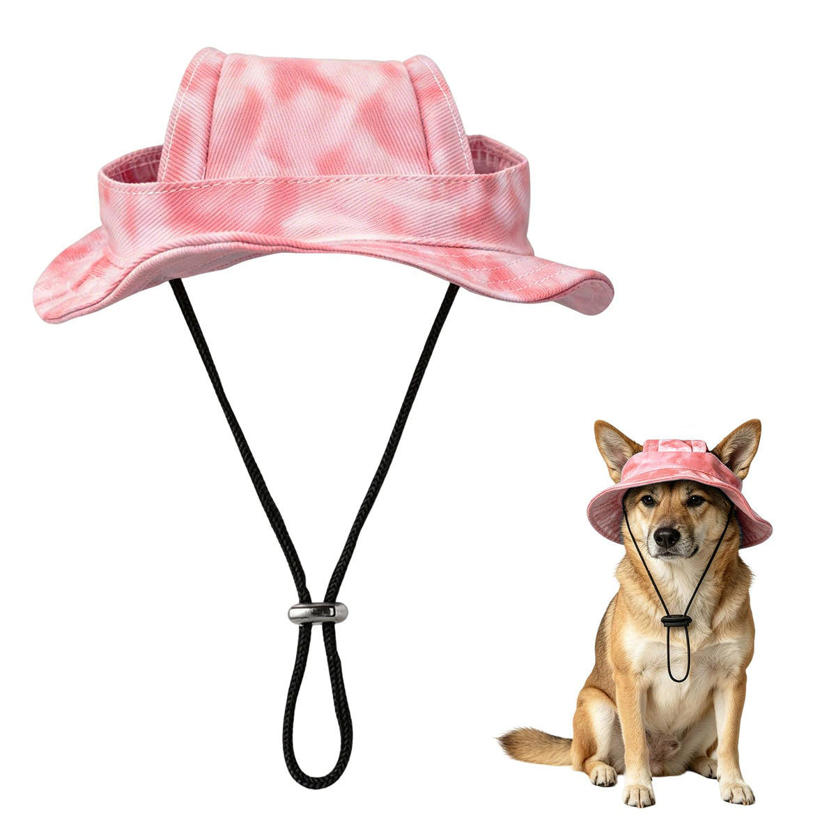 Dog Sun Hat, Hat for Dogs with Ear Holes, Pet Apparel Accessories, Breathable Drawstring for Summer Sun Protection, Outdoor Walking and Beach Activities, Small and Medium Dogs(Pink Small)