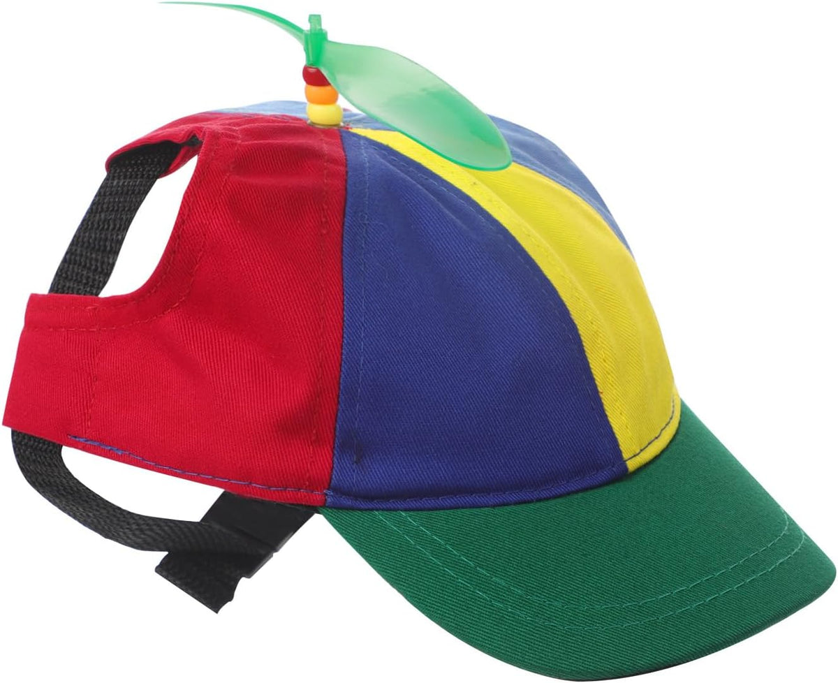 Dog Propeller Hat Funny Pet Rainbow Helicopter Design Baseball Cap Adjustable Pet Sun Protection Summer Outdoor Sun Hat Party Decoration Photo Headwear Outfit for Small Dog & Cat S Size