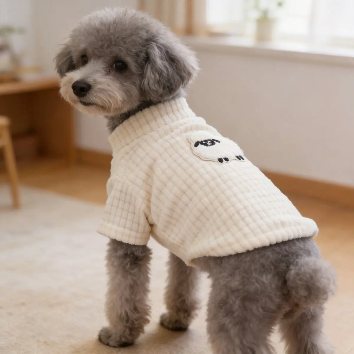 Fall/Winter Fleece Pet Warm-Up Vest with Cute Sheep Embroidery on Back for Miniature and Small Dogs (Bichon, Teddy)