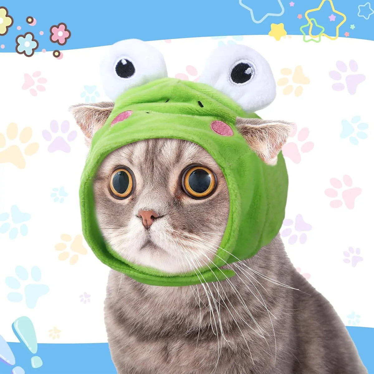 5 Pcs Cat Adorable Costume Bunny Hat with Ears Funny Mane Cat Hat for Pets and Small Dogs Kitten Puppy Party Costume Accessory Headwear(Avocado, Orange, Strawberry, Pineapple, Frog)
