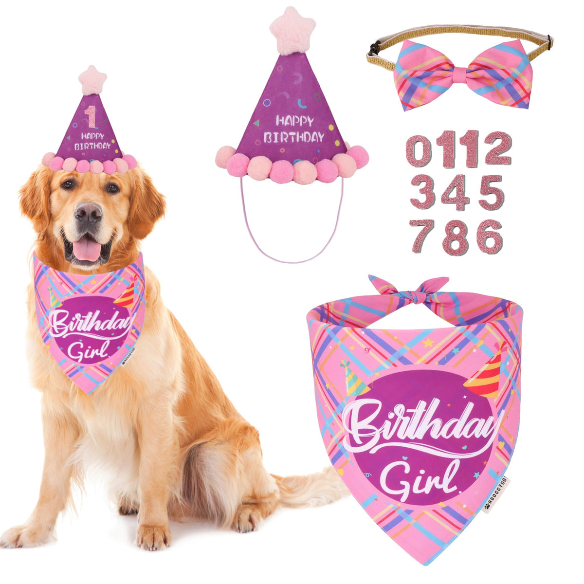 ADOGGYGO Dog Birthday Hat Bandana Set, Blue Plaid Boy Dog Bandana, X-Large