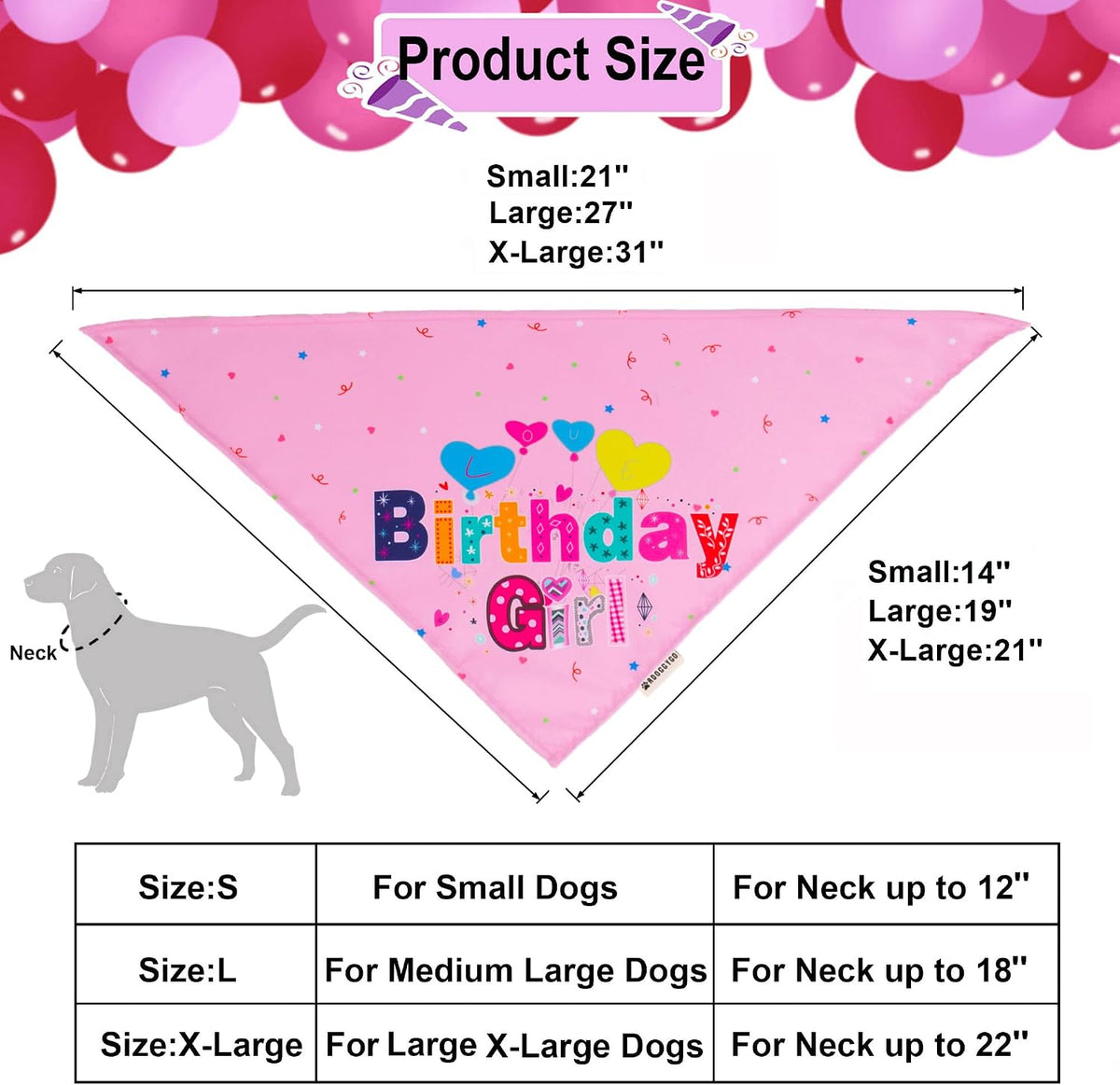 ADOGGYGO Dog Birthday Hat, Pink Birthday Girl Bandana Set, Small