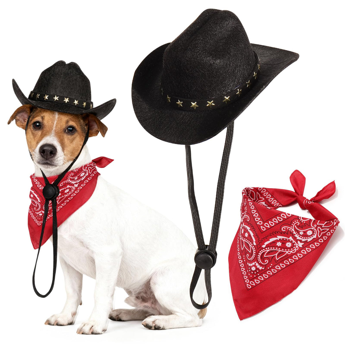 Pet Cowboy Costume, Dog Cowboy Hat with Bandana Scarf, Adjustable Cat Cowboy Hat for Party Cosplay Christmas, Halloween Cowboy Costumes for Small Pet Dogs Cats (Pink, Small)