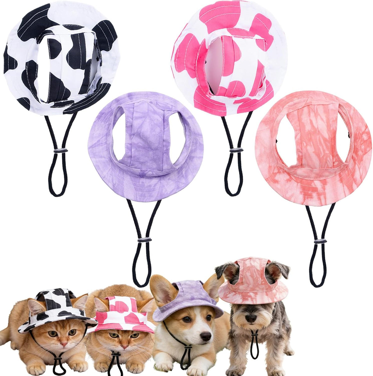 4 Pcs Pet Sun Hats with Ear Holes Dog Adjustable Sun Hat in Summer