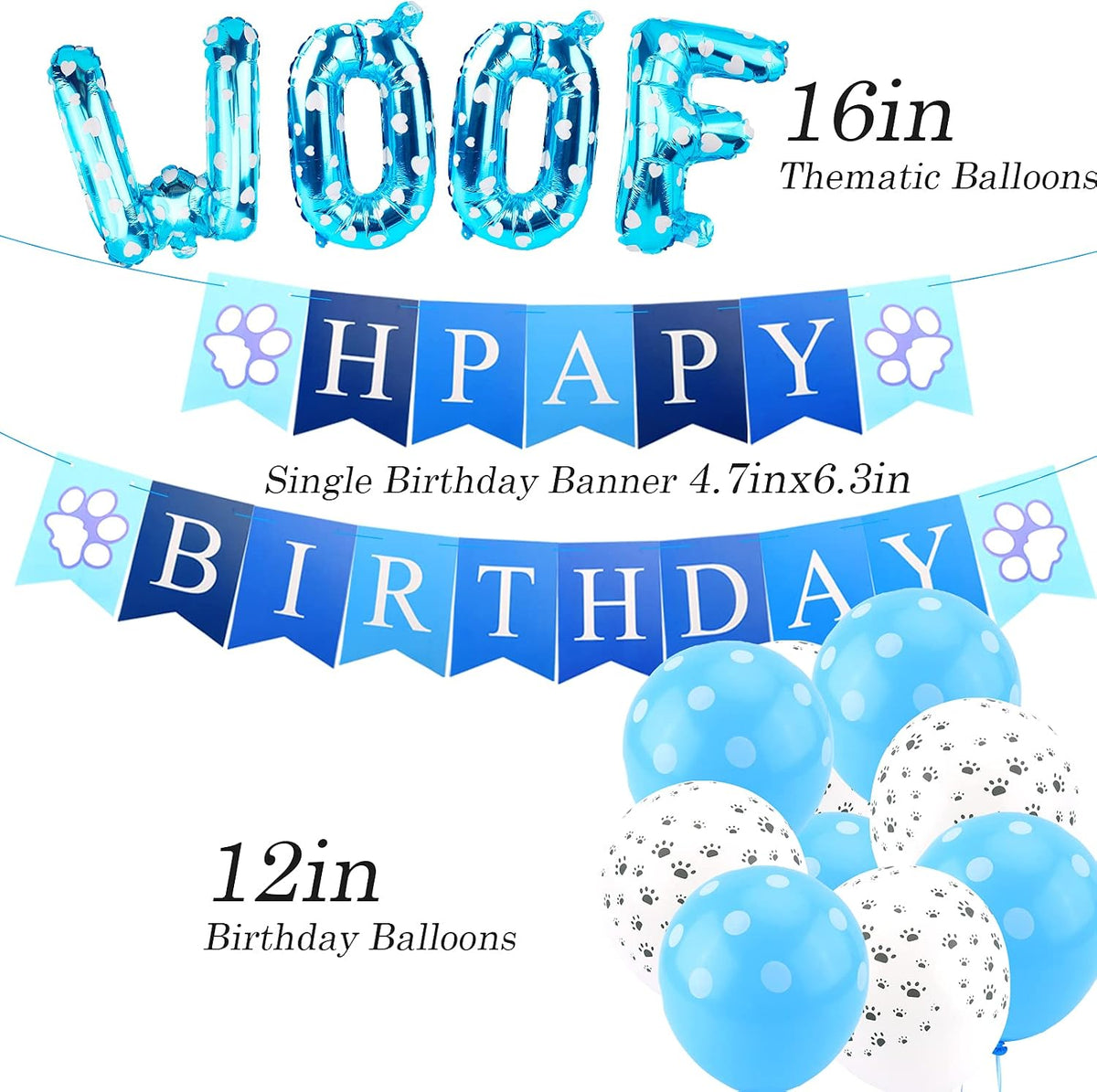 AROIC Dog Birthday Party Supplies, Adjustable Blue Dog Bandana Set