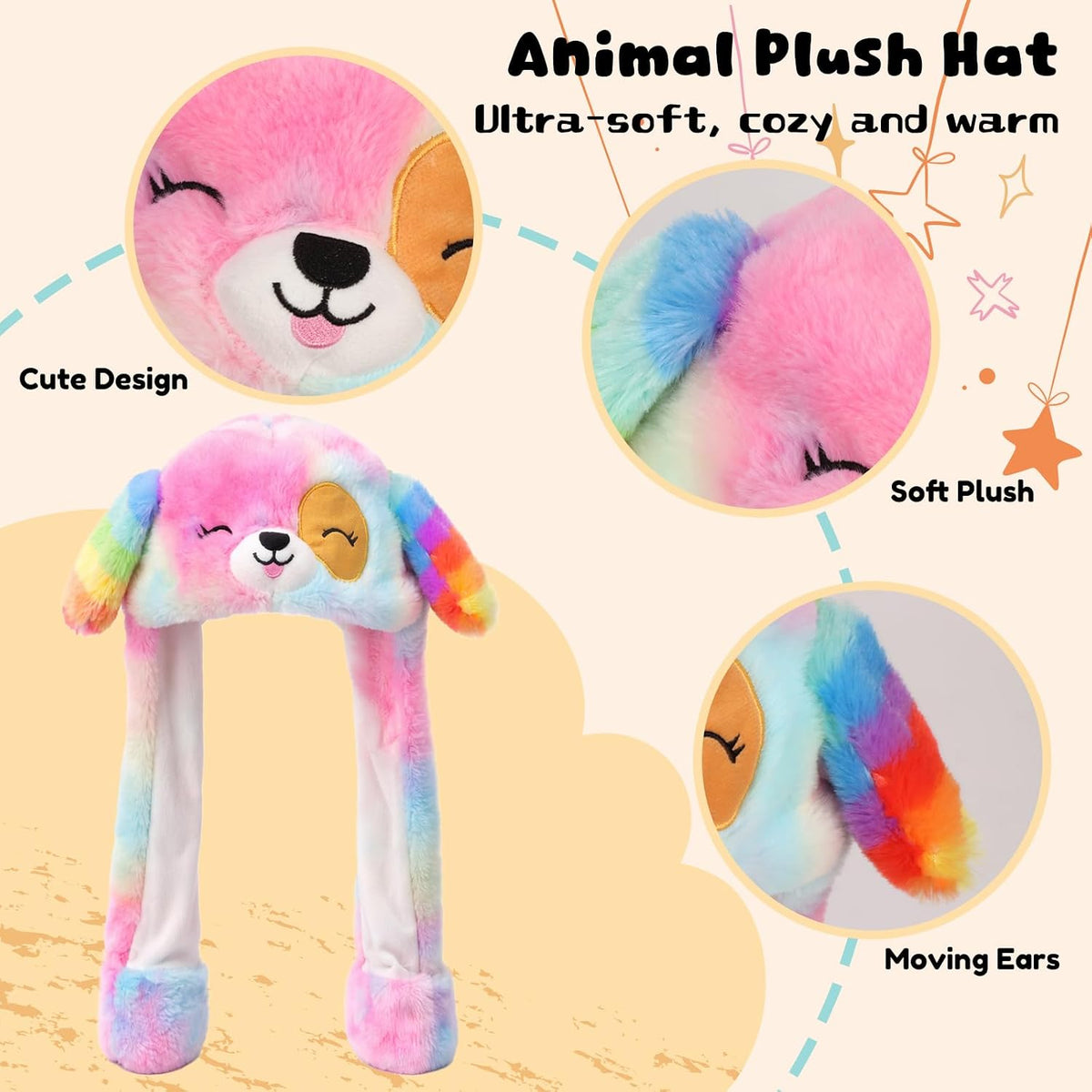 Moving Ear Hat, Soft Funny Animal Hats Jumping Beating Plush Caps Holiday Cosplay Dress Up Gift for Adult
