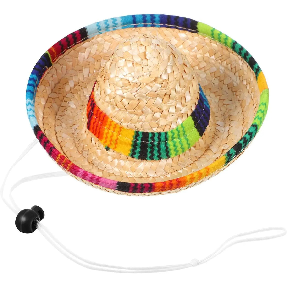 Small Dog 2-Piece Fiesta Costume Set - Rainbow Fabric Adjustable Buckle Serape Poncho, 3-in Height Mexican Straw Sombrero (1.5-in Head Space Diameter, 3-in Brim Diameter), Lightweight for Chihuahua, Birthday Pet Supplies, Full of Happy Fiesta Atmosphere