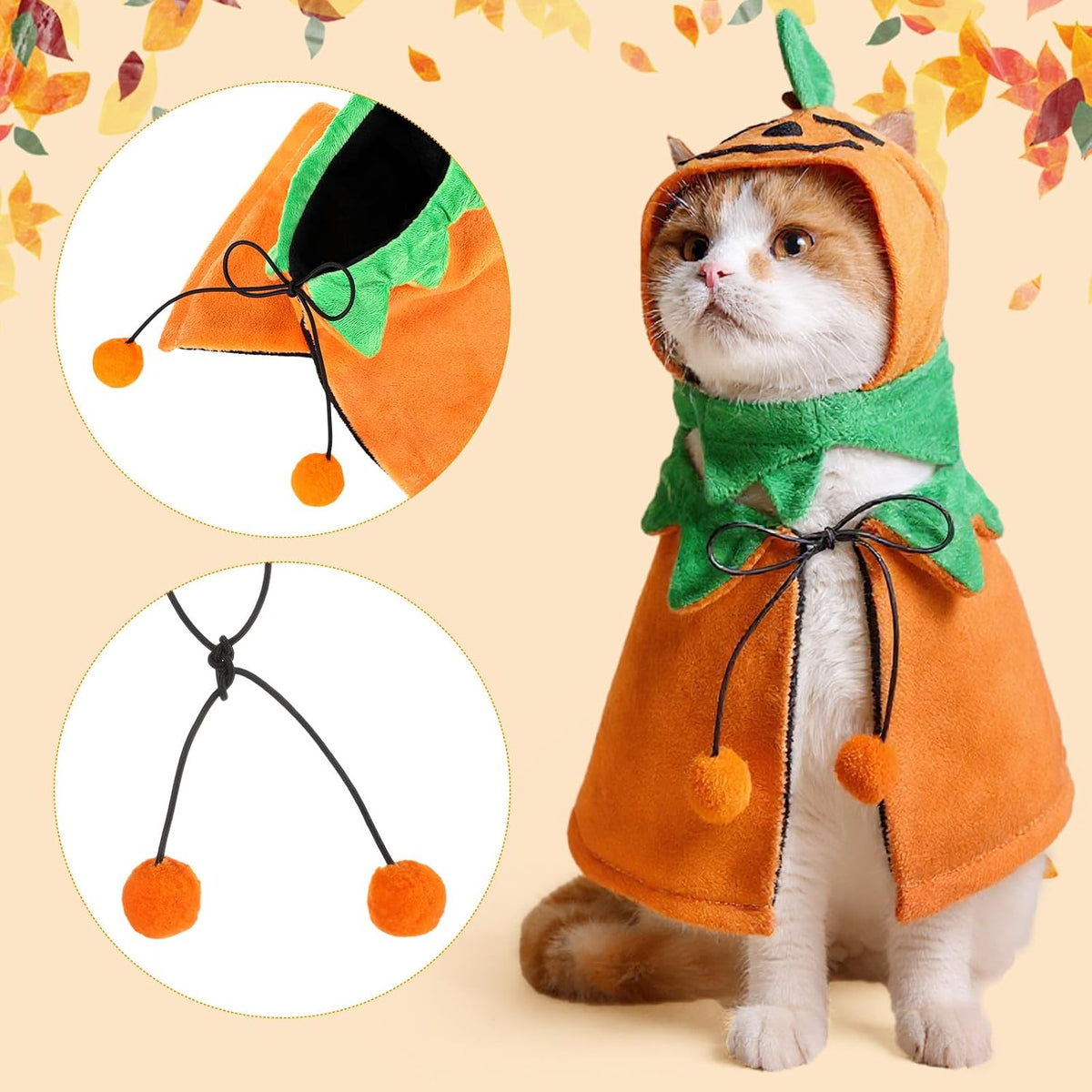 Huhumy 2 Sets Pet Pumpkin Costume Cat Halloween Cloak Hat Set for Dog Cat Halloween Costumes Pumpkin Hat for Dogs Puppy Poncho Small Medium Pets Cosplay (Cute)