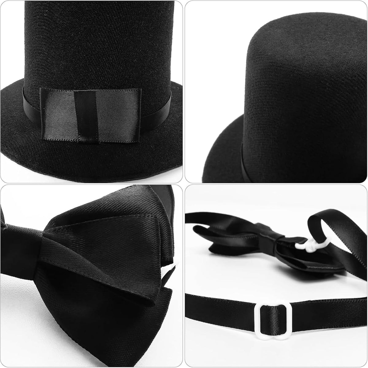 Qiansail 2Pcs Pet Formal Accessories Set Dog Top Hat with Bowtie Cat Tuxedo Necktie Costumes for Halloween Birthday Party (Black)