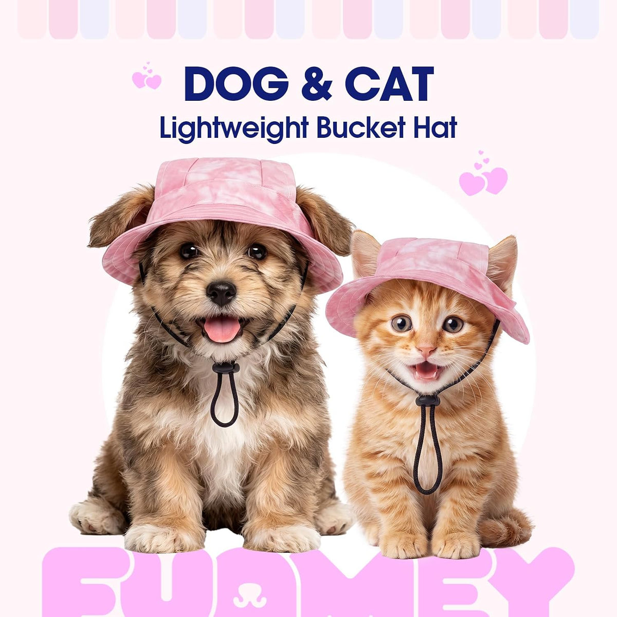 FUAMEY Dog Bucket Hat with Ear Holes Adjustable Sun Hats for Dogs Cats