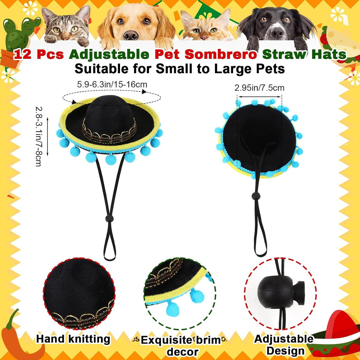 Shinylin Dog Sombrero Hats. Mini Mexican Pet Costume