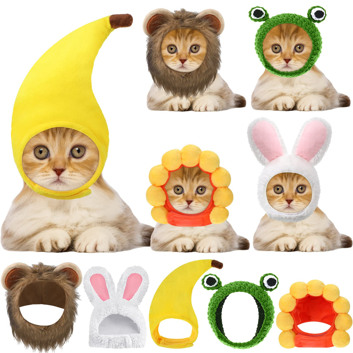 Weewooday 5 Pcs Cat Hat, Lion, Frog, Rabbit, Sunflower, Banana