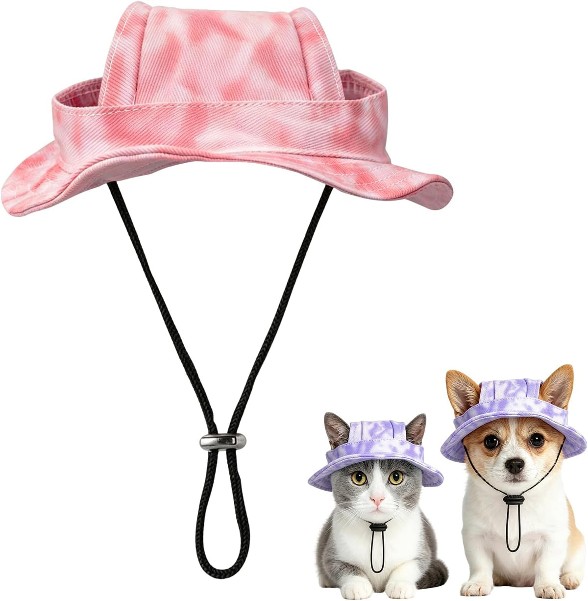 Dog Sun Hat, Hat for Dogs with Ear Holes, Pet Apparel Accessories, Breathable Drawstring for Summer Sun Protection, Outdoor Walking and Beach Activities, Small and Medium Dogs(Pink Small)