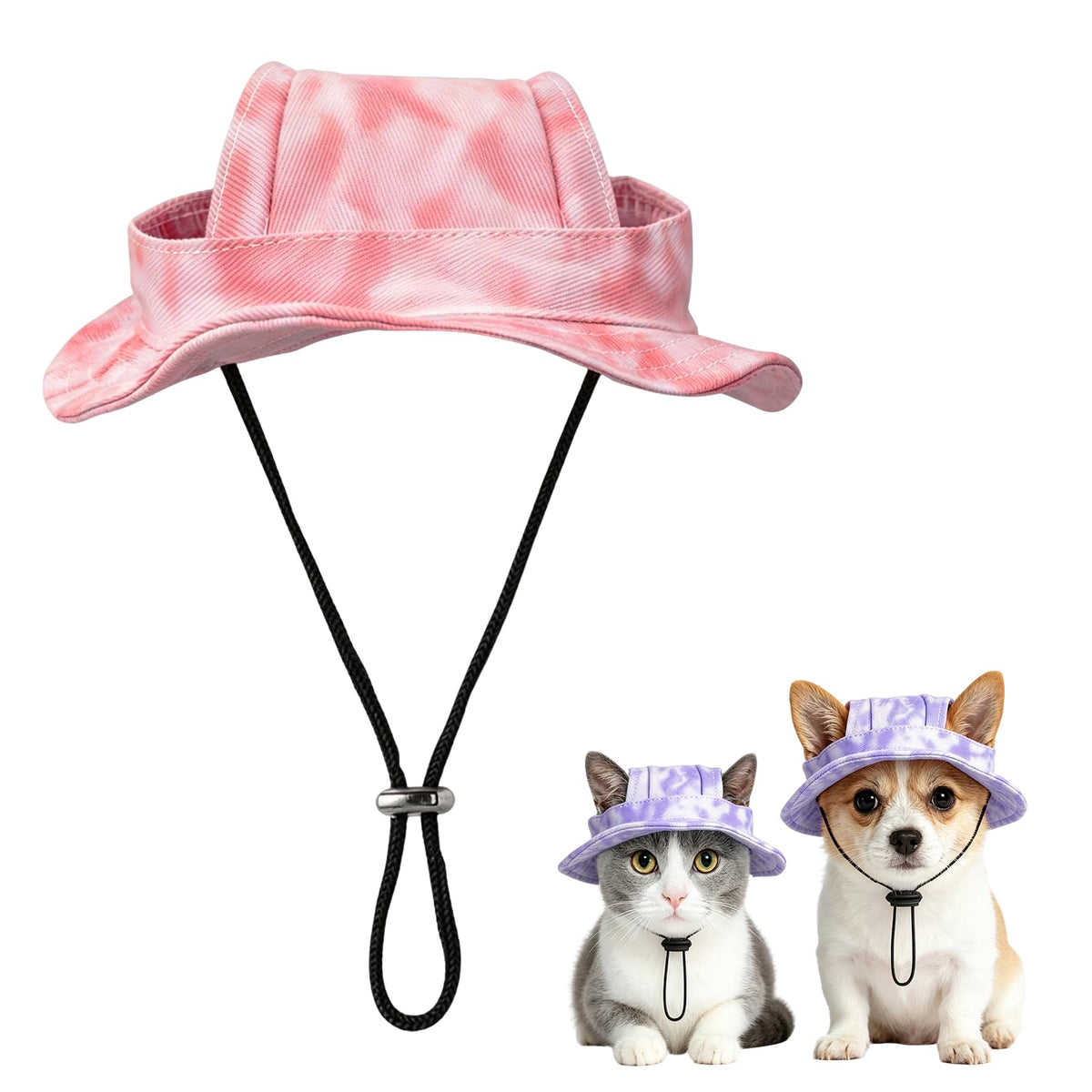Dog Sun Hat, Hat for Dogs with Ear Holes, Pet Apparel Accessories, Breathable Drawstring for Summer Sun Protection, Outdoor Walking and Beach Activities, Small and Medium Dogs(Pink Small)