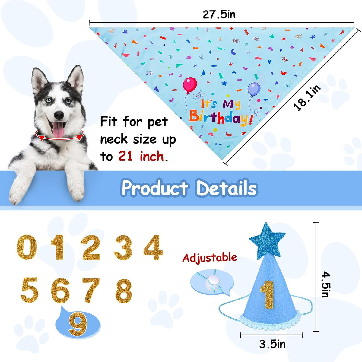 Dog Birthday Party Supplies,Dog Birthday Bandana,Dog Birthday Hat
