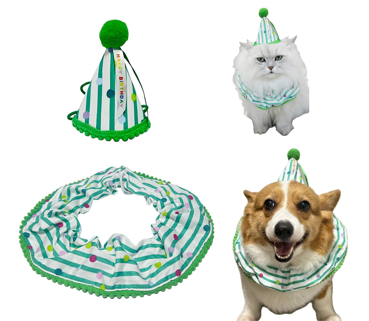 Cat Birthday Bandana Scarf and Party Hat Cute Tassel Scarf and Birthday Hat