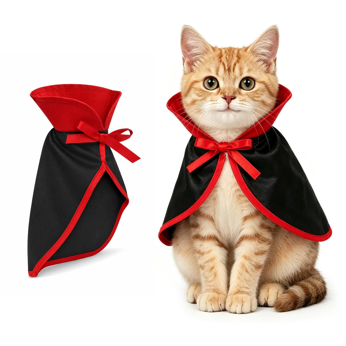 Cat Santa Hat with Scarf, Christmas Hats for Cats Small Dog Santa Hat Christmas Costume for Cat Rabbit Puppy Doll Decoration, Red S
