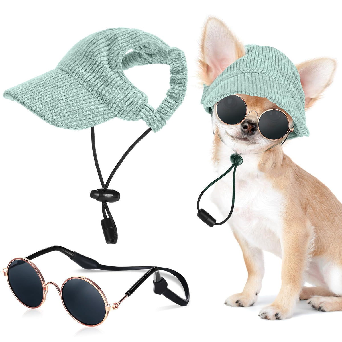 Jadive Small Dog Sun Hat with Ear Holes Dog Sunglasses, Pink