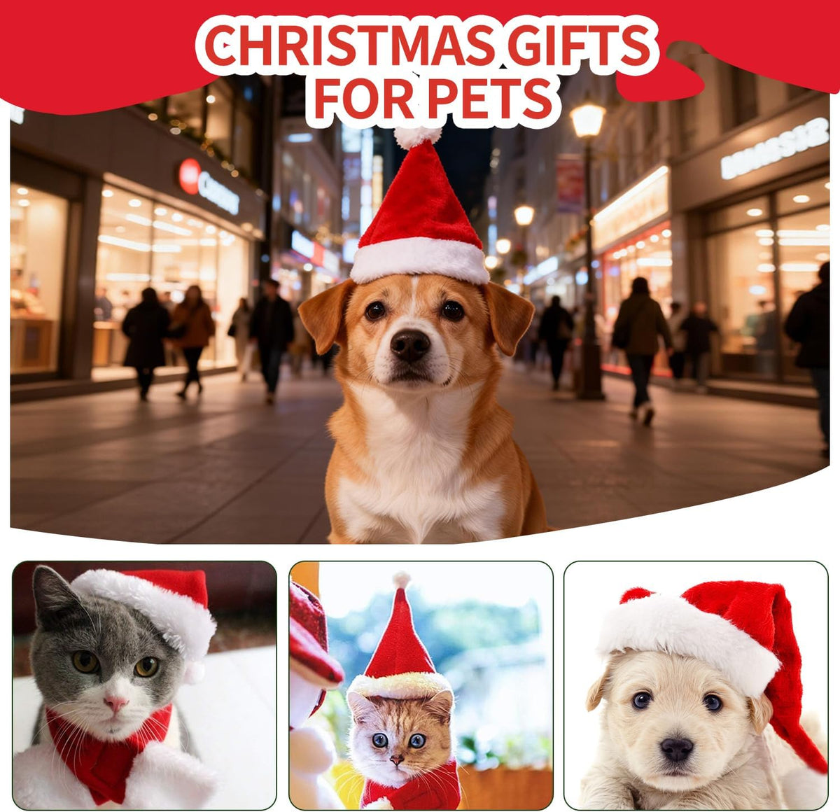 Yahpetes Pet Santa Hats Christmas Santa Claus Pet Christmas Hats 5.5"X7.8" Dog Costume for Puppy Kitten Small Cats Dogs Pets (2 Pcs)