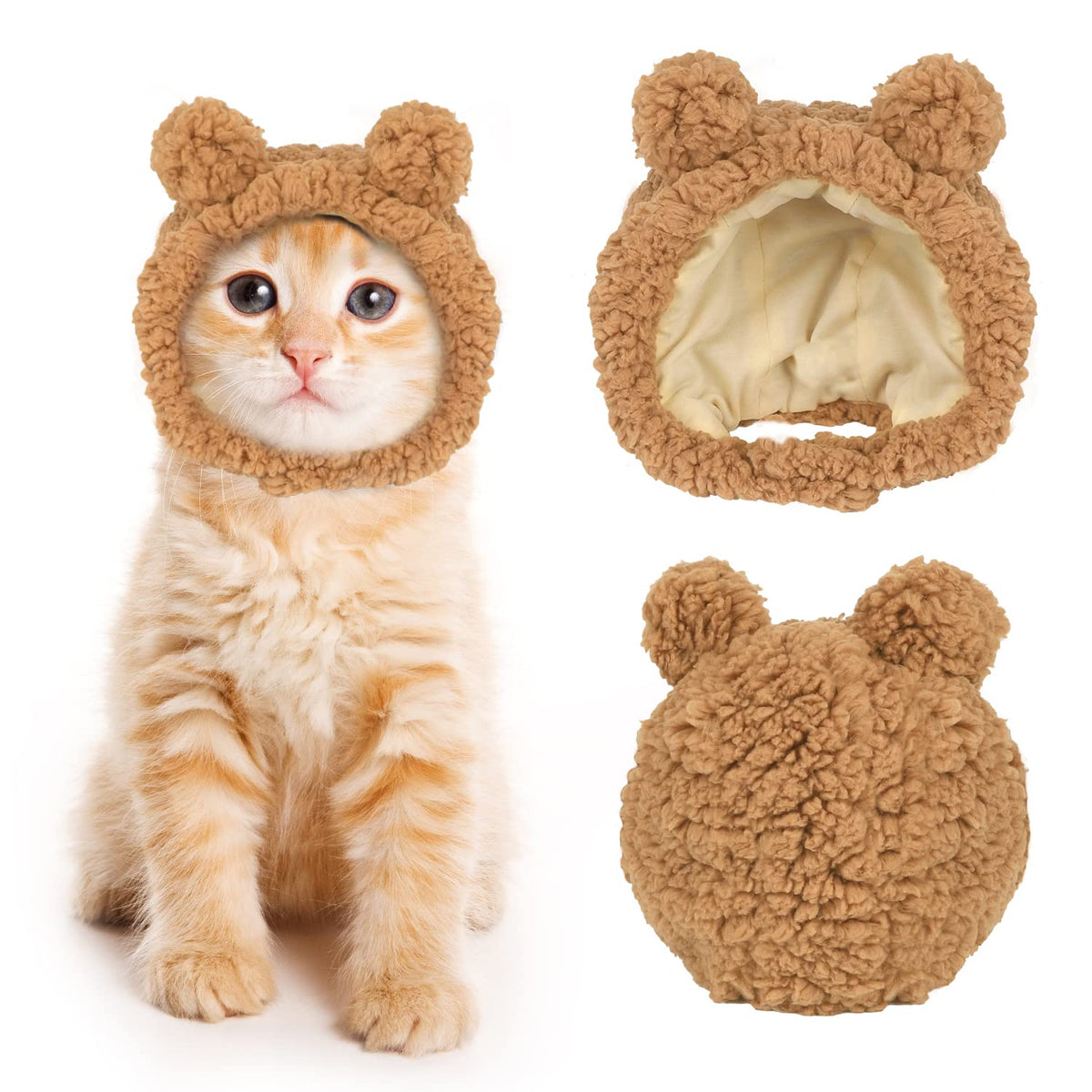 JOICEE Cute Cat Costume Warm Bear Hat Adjustable Small Pet Headwear for Cat