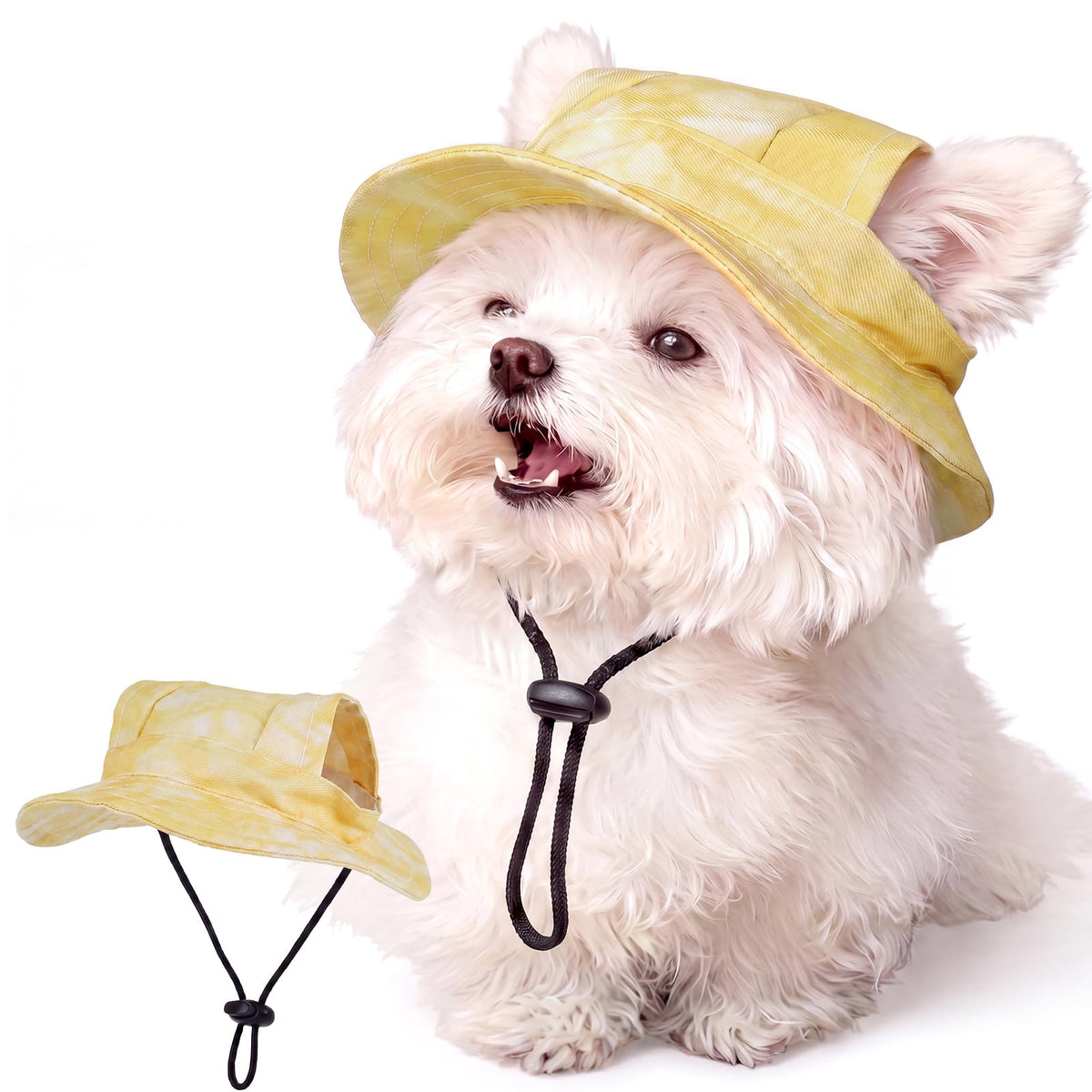 FUAMEY Dog Bucket Hat with Ear Holes Adjustable Sun Hats for Dogs Cats