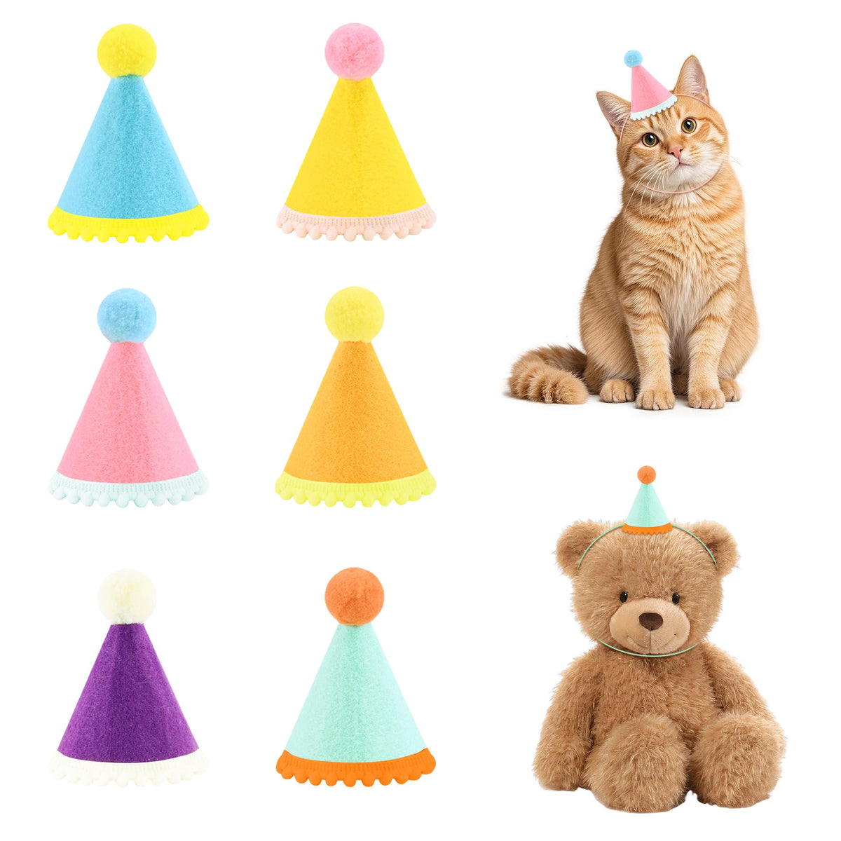 CANREVEL Mini Party Hats for Stuffed Animals Headwear, Birthday Hats