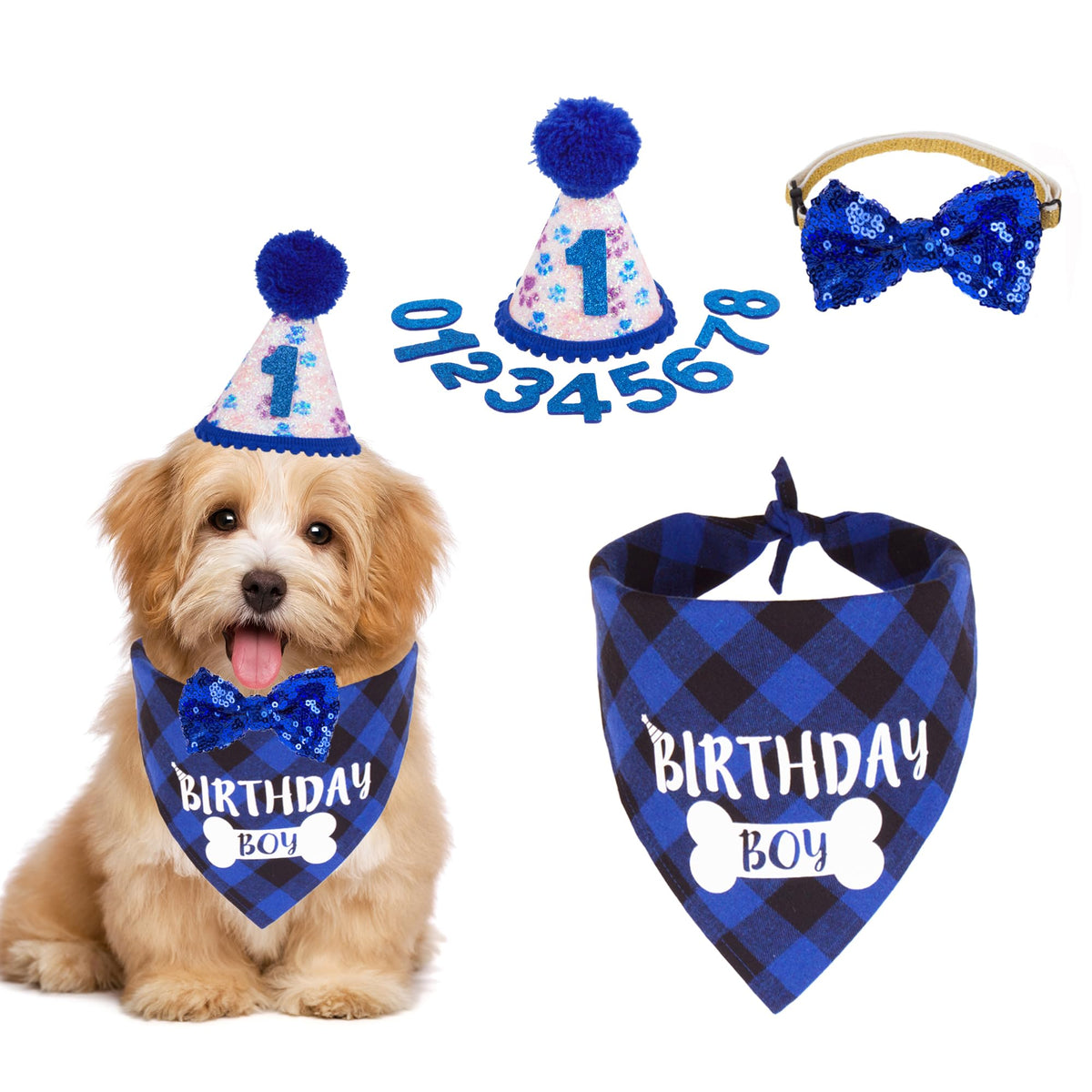 ADOGGYGO Dog Birthday Hat, Pink Birthday Girl Bandana Set, Small