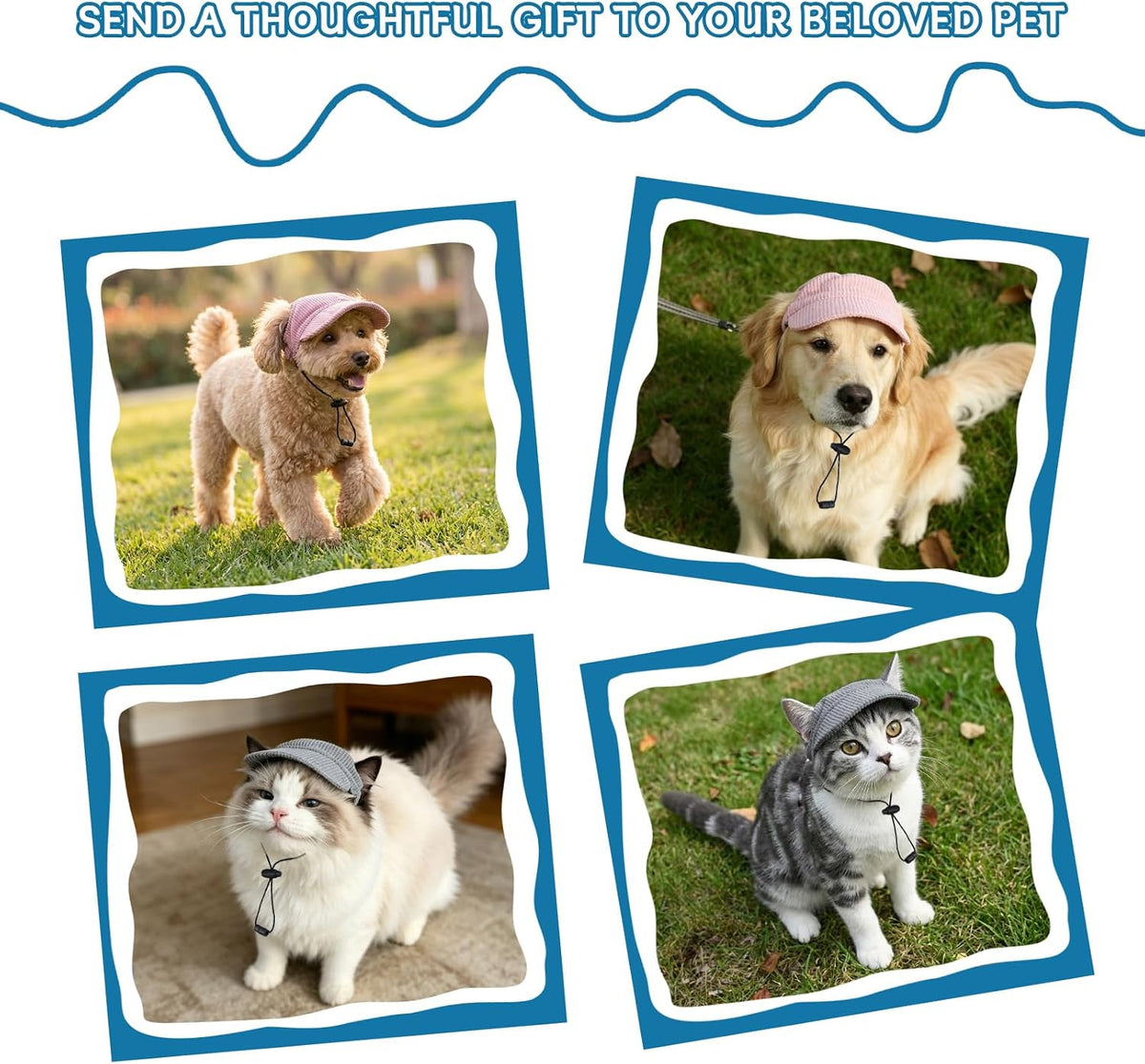 Dog Sun Hat with Ear Openings, Dog Baseball Cap with Anti-Slip Strap, Sun Protection Summer Beach Visor Hat for Dogs and Cats, Adjustable Puppy Cute Sun Cap Headdress (Pink, L)