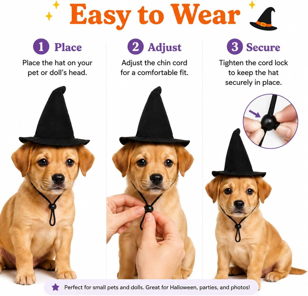 2Pcs Dog Witch Hats, Black Halloween Pet Hats for Dogs and Cats