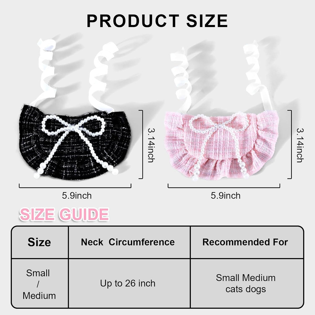 HOWWFALY 2PCS Cat Beret Hat with Pearl Bowtie, Adjustable Bandana Scarf Set Pet Princess Costume for Halloween Christmas, Cat Dog Birthday Party Apparel(Black Pearl)