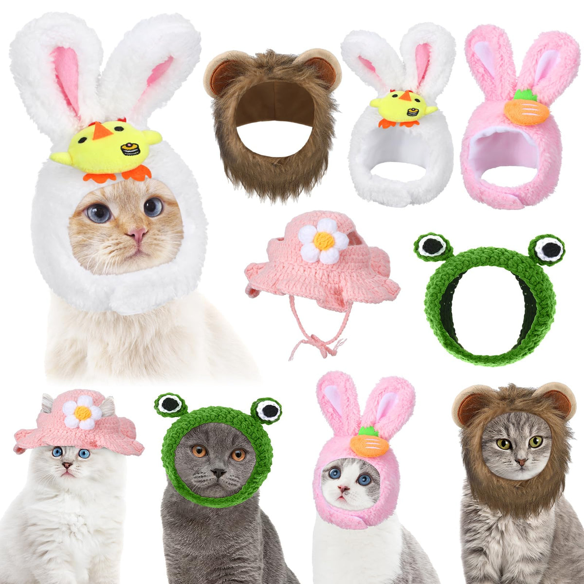 Weewooday 5 Pieces Cat Hats Costume Bunny Hat Outfit with Ears Small Dogs Kitten Puppy Party Costume Accessory Headwear(Kawaii Style)