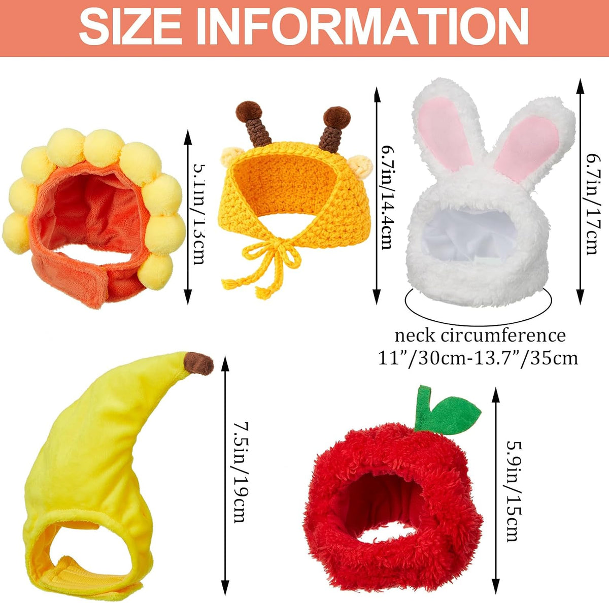 Weewooday 5 Pieces Cat Hats Costume Bunny Hat Outfit with Ears Small Dogs Kitten Puppy Party Costume Accessory Headwear(Kawaii Style)