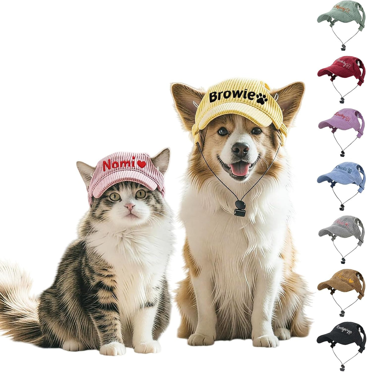 Personalized Embroidered Pet Sun Hat, Dog Baseball Cap with Ear Holes