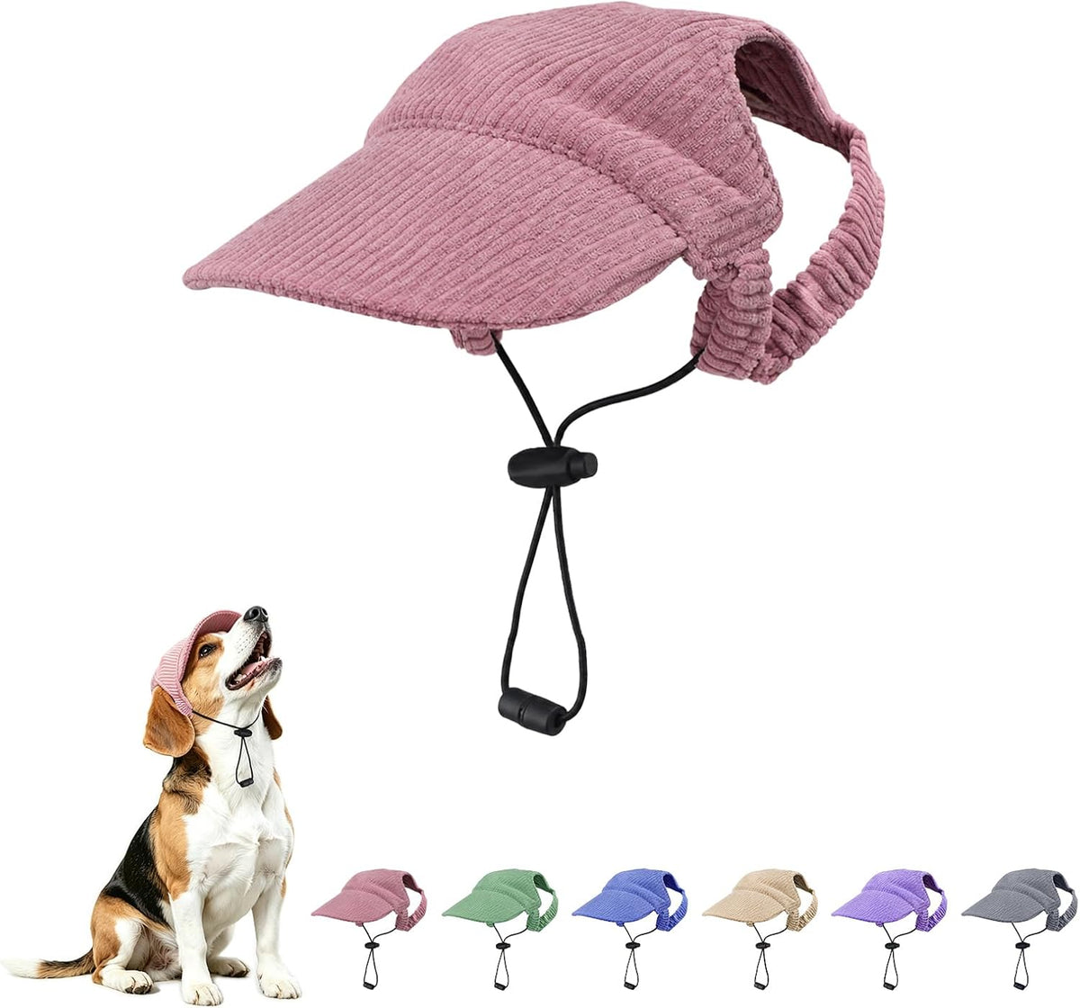 Dog Sun Hat with Ear Openings, Dog Baseball Cap with Anti-Slip Strap, Sun Protection Summer Beach Visor Hat for Dogs and Cats, Adjustable Puppy Cute Sun Cap Headdress (Pink, L)
