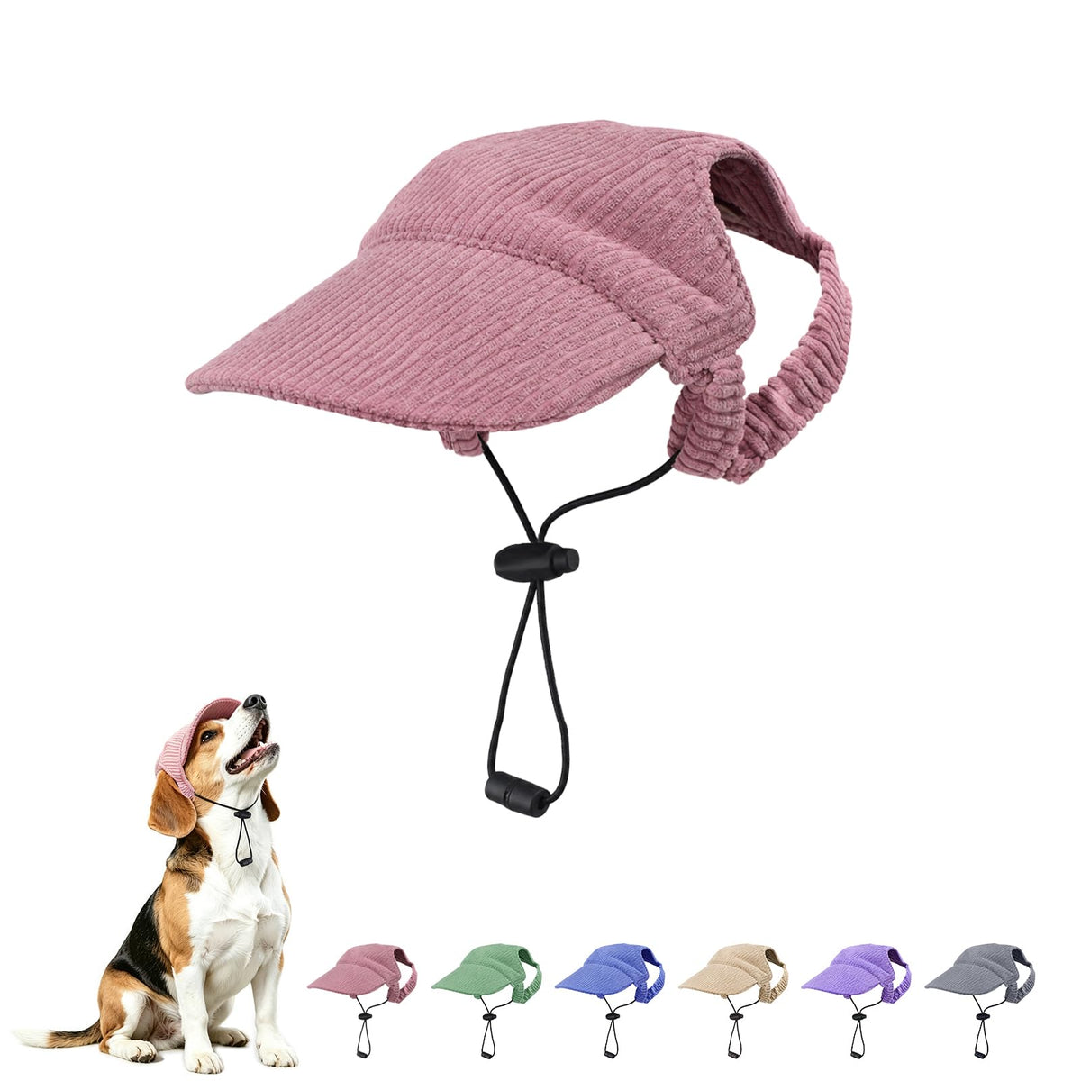 Dog Sun Hat with Ear Openings, Dog Baseball Cap with Anti-Slip Strap, Sun Protection Summer Beach Visor Hat for Dogs and Cats, Adjustable Puppy Cute Sun Cap Headdress (Pink, L)