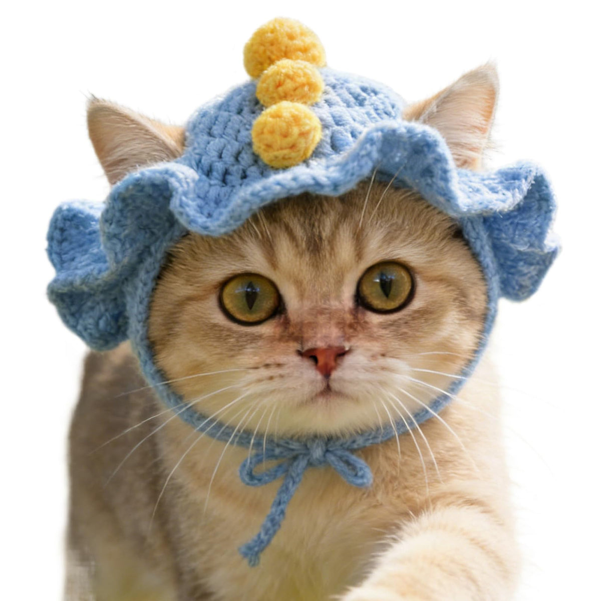 Flower Cat Hat, Cotton & Soft Cute Knitted Hats for Cats Birthday Party Spring Puppy Hat for Small Pets (Green,M)