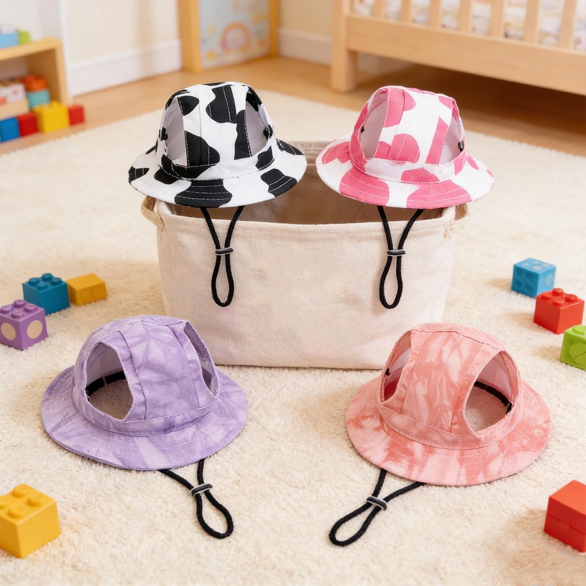 4 Pcs Pet Sun Hats with Ear Holes Dog Adjustable Sun Hat in Summer