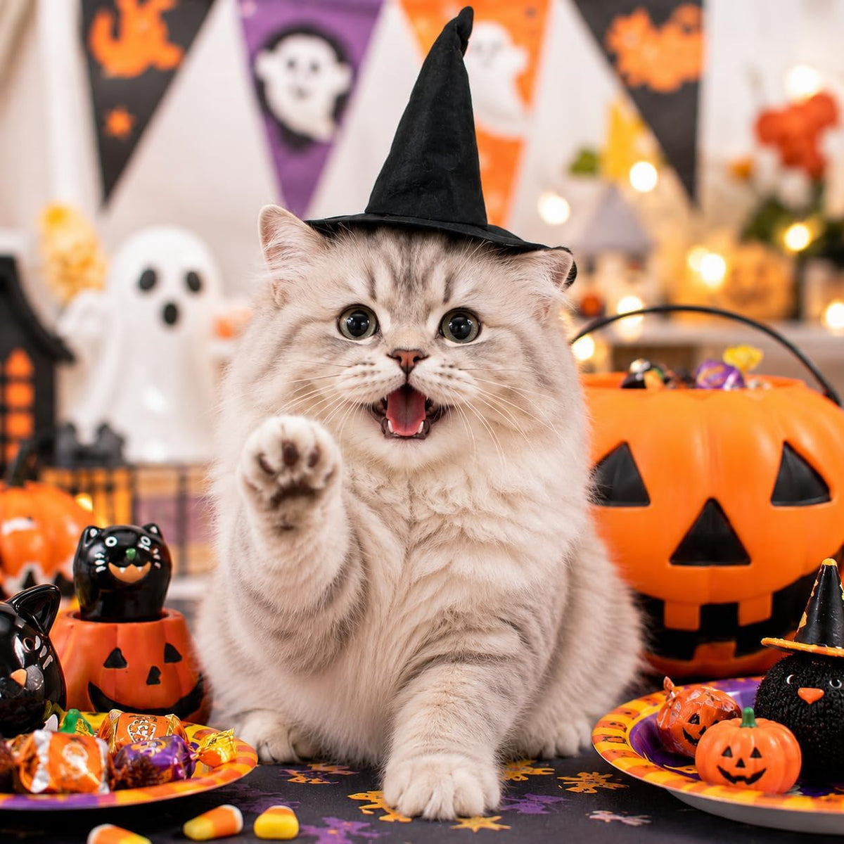 2Pcs Witch Hat for Pets and Dolls: Halloween Little Cat Dog Witch Hat for Crafts Decor Pet Cone Cap with Strap, Halloween Party Dolls Costume Accessories Cosplay