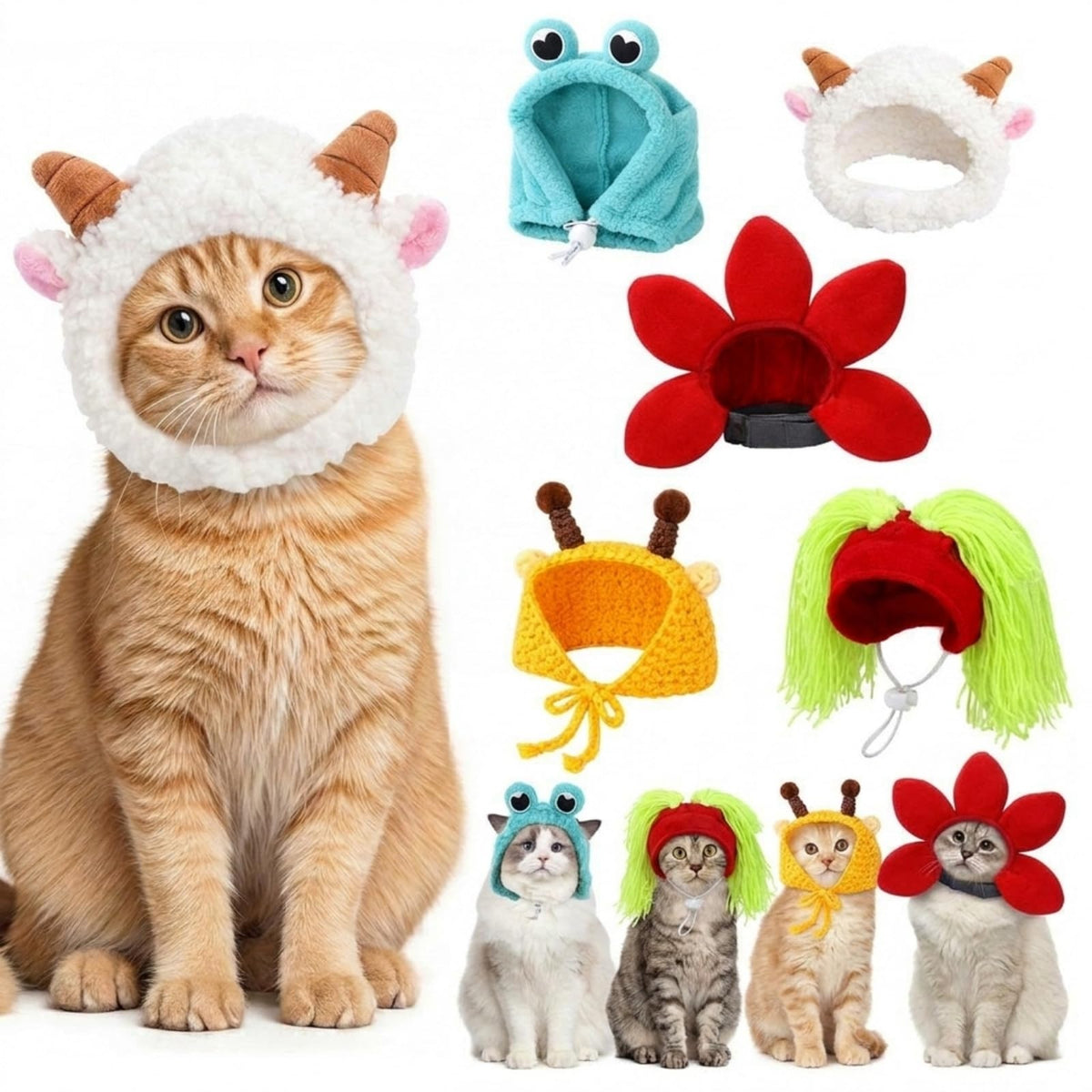 Weewooday 5 Pieces Cat Hats Costume Bunny Hat Outfit with Ears Small Dogs Kitten Puppy Party Costume Accessory Headwear(Kawaii Style)