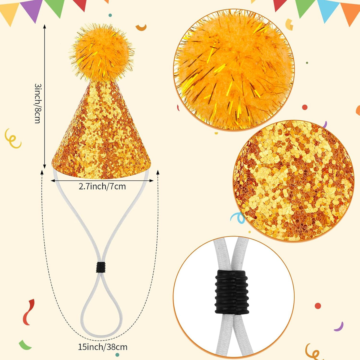 Hooqict 10 PCS Mini Small Party Hats for Stuffed Animals Birthday Party Cone Hats with Pom Poms for Baby Small Dogs Cats Party Animals Toy Figures, Assorted