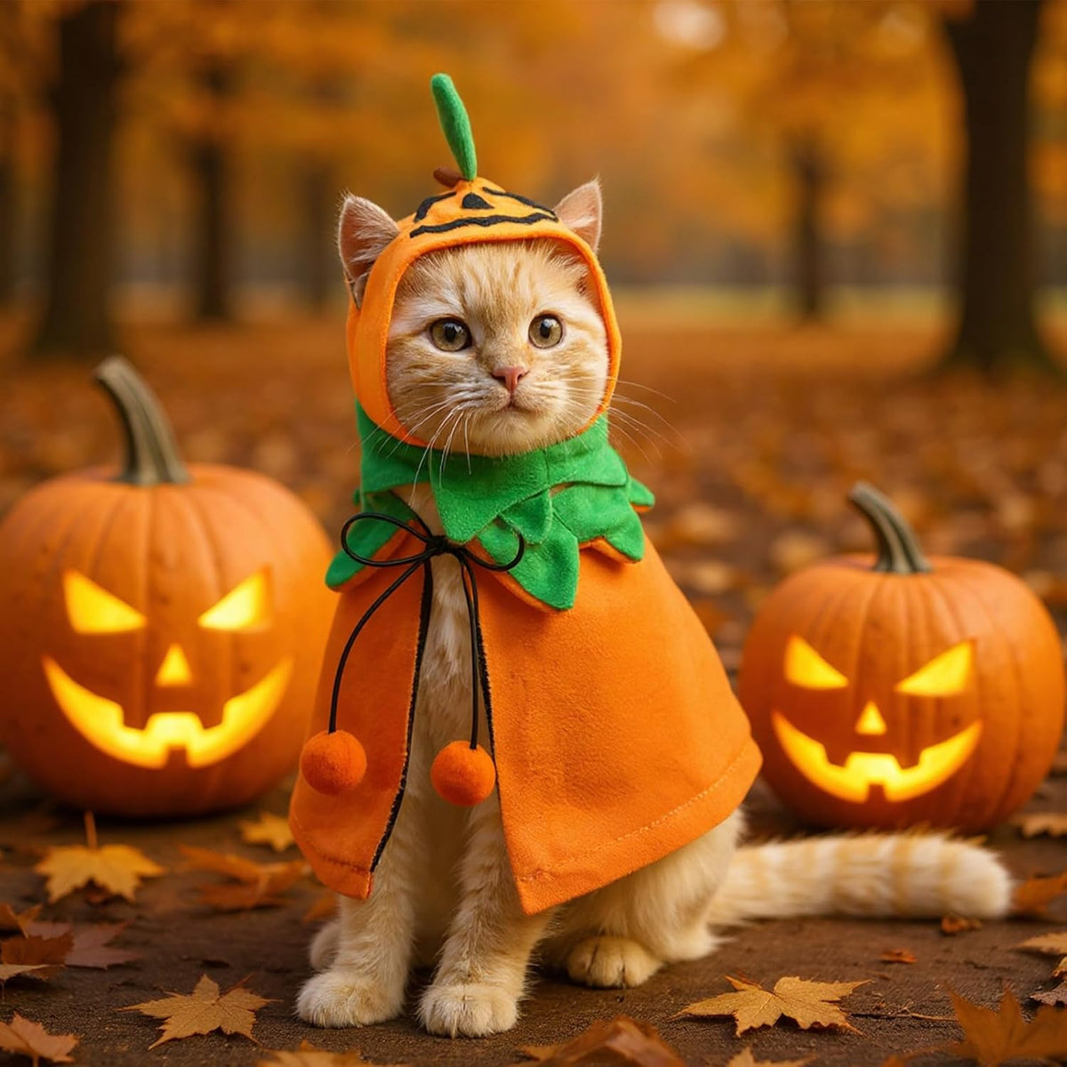 Huhumy 2 Sets Pet Pumpkin Costume Cat Halloween Cloak Hat Set for Dog Cat Halloween Costumes Pumpkin Hat for Dogs Puppy Poncho Small Medium Pets Cosplay (Cute)