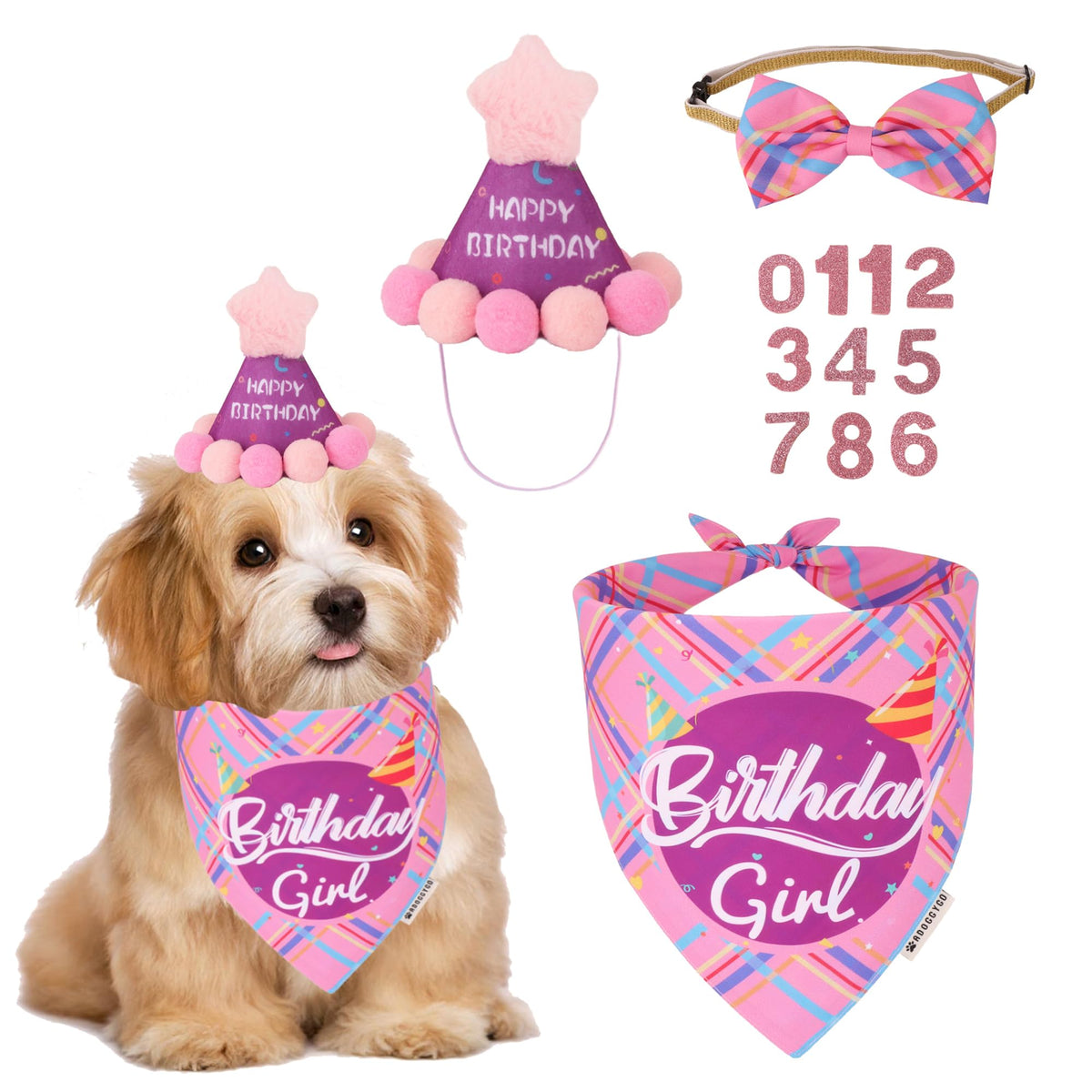 ADOGGYGO Dog Birthday Hat Bandana Set, Blue Plaid Boy Dog Bandana, X-Large
