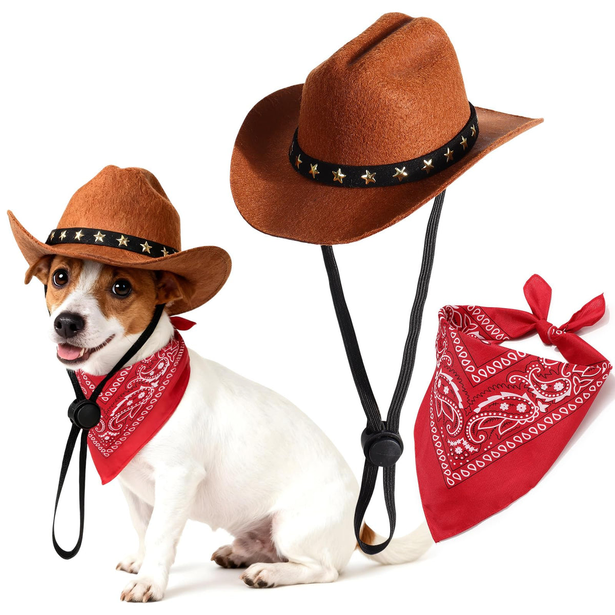 Pet Cowboy Costume, Dog Cowboy Hat with Bandana Scarf, Adjustable Cat Cowboy Hat for Party Cosplay Christmas, Halloween Cowboy Costumes for Small Pet Dogs Cats (Pink, Small)