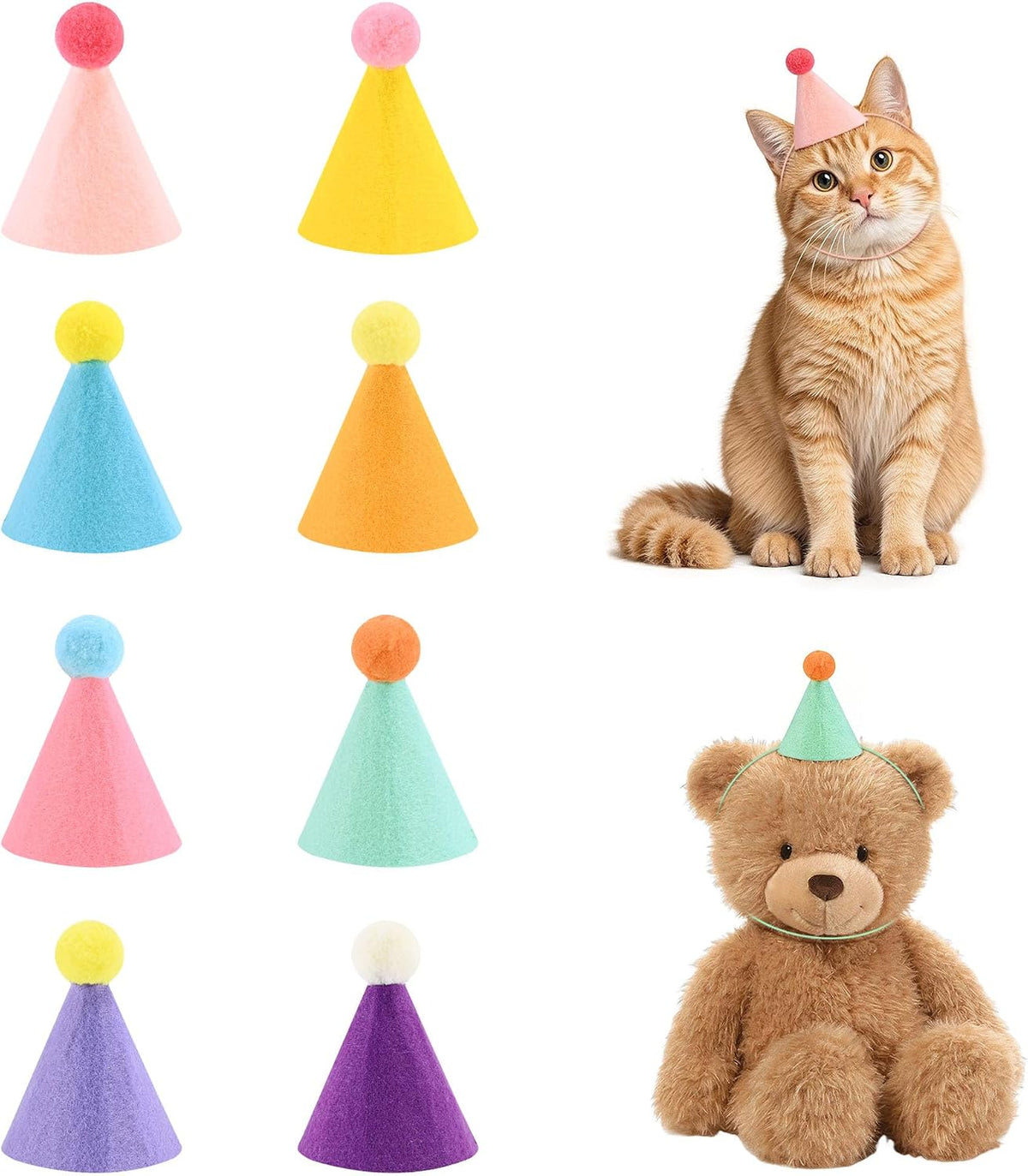 CANREVEL Mini Party Hats for Stuffed Animals Headwear, Birthday Hats