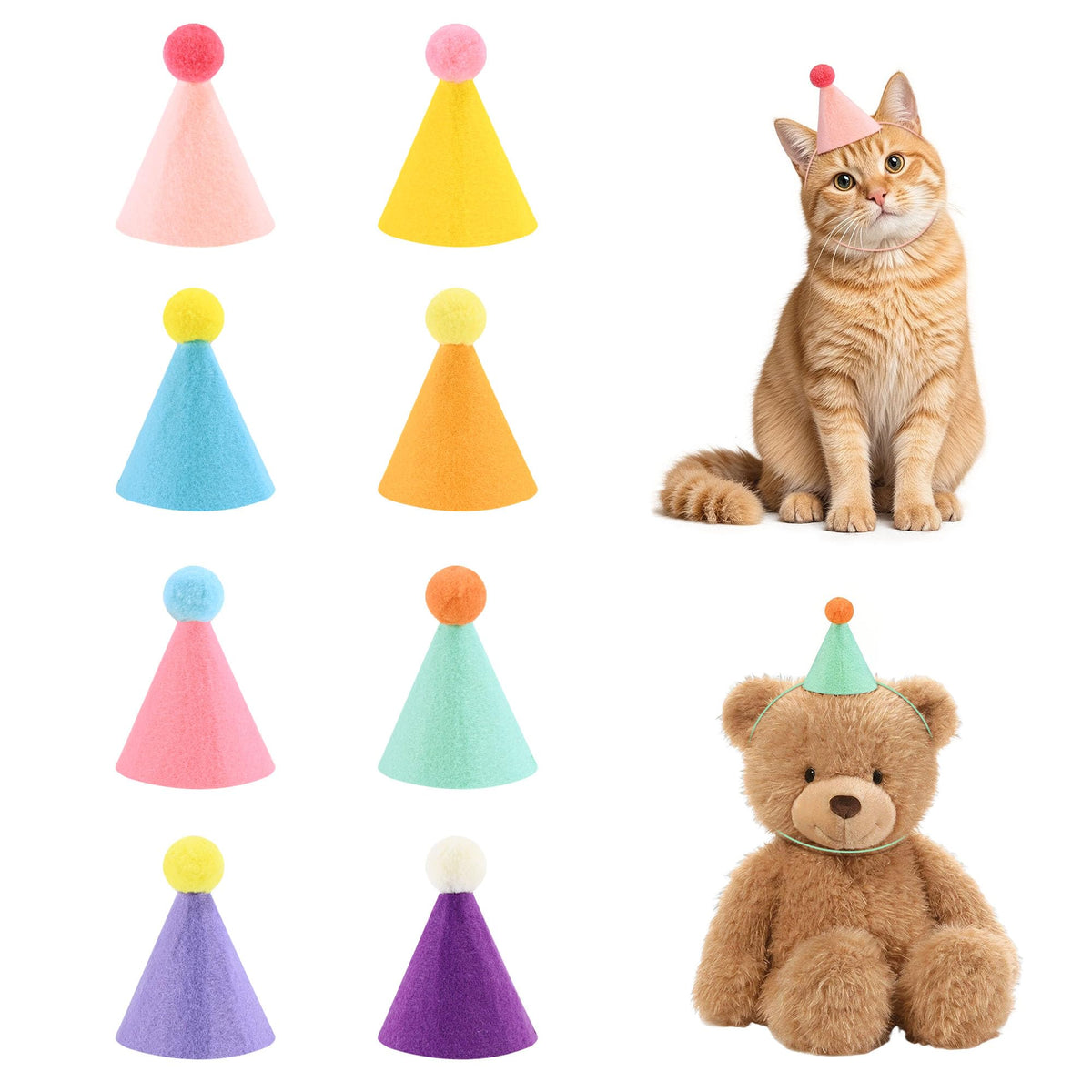 CANREVEL Mini Party Hats for Stuffed Animals Headwear, Birthday Hats